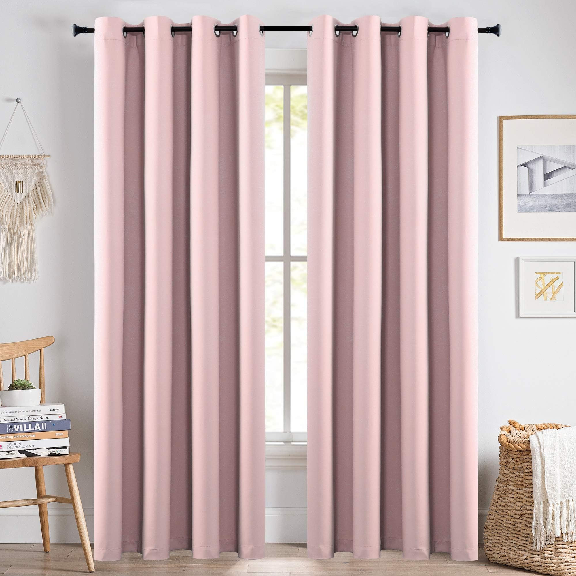 KEQIAOSUOCAI 84 Inch Length Baby Pink Curtains for Girls Kids Nursery Bedroom - Thermal Insulated Grommets Blackout Curtains Room Darkening Drapes, Pink, 1 Pair, 52 x 84 Inch