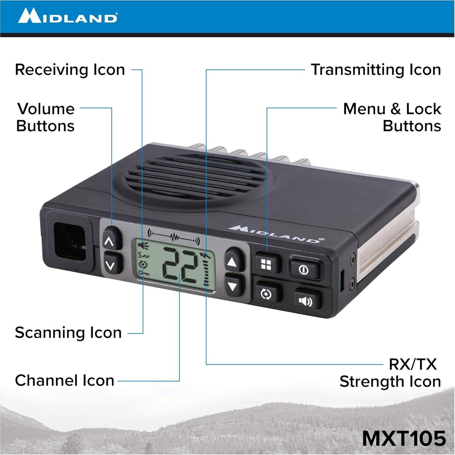 Midland 5 Watt GMRS MicroMobile Two-Way Radio - Long Range Walkie Talkie, & 142 Privacy Codes, & NOAA Weather Scan + Alert (Black)