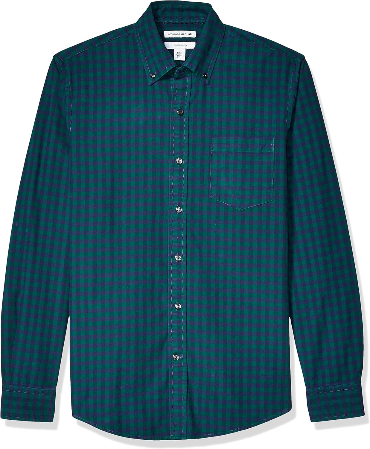  Essentials Men's Slim-Fit Long-Sleeve Pattern Pocket Oxford Shirt: Clothing