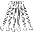 Jamiikury 6PCS M10 Hook & Hook Turnbuckle 304 Stainless Steel Turnbuckle Wire Rope Tension Heavy Duty Turnbuckles for Cable Railing Wire Rope Hardware Kit (M10, Hook & Hook)