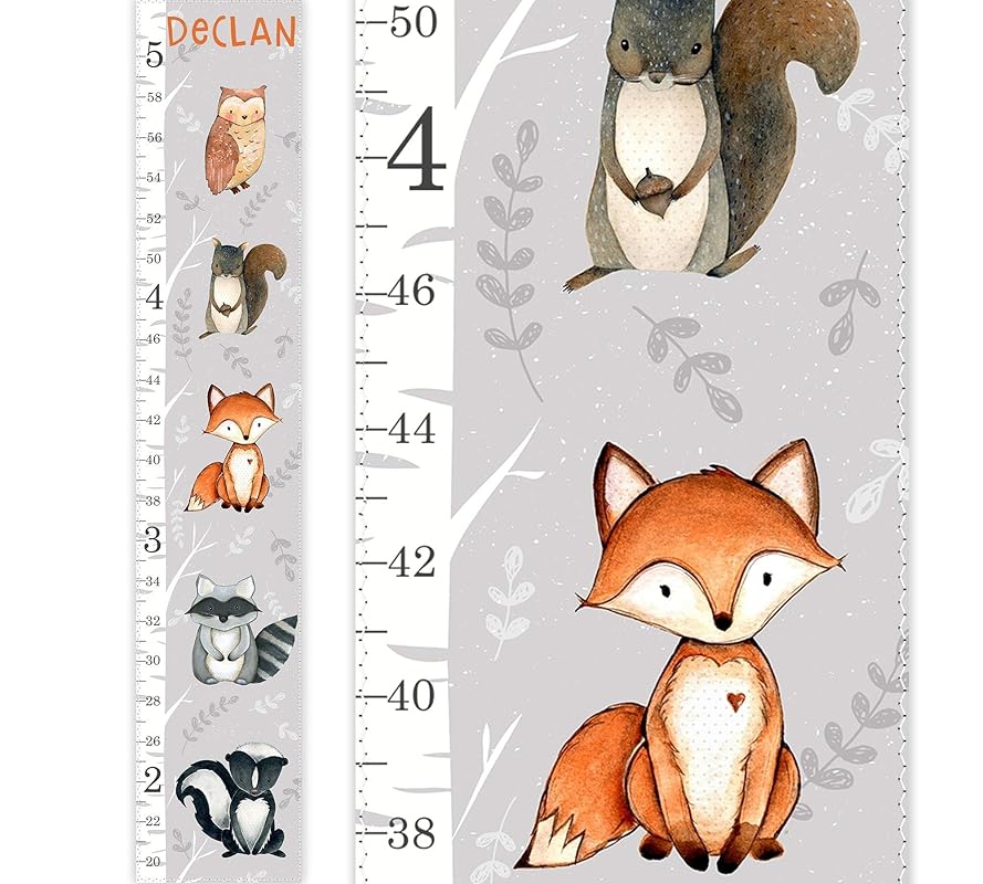 Woodland Growth Chart, Canvas Growth Chart, Fox Growth