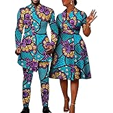 SkyWish African Couple Matching Clothes for Party Wedding Dashiki Women Print Dress Men Suits Jacket and Pant Sets