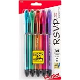 Pentel RSVP Razzle-Dazzle Ballpoint Pen, (1.0mm) Medium Line, Black Ink, Pack of 5 (BK91RDBP5M)