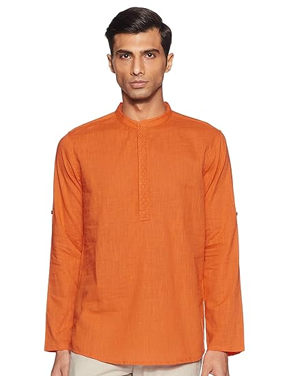 Men's Cotton Achkan Kurta (SS19/NAY-1028 C_Orange_Medium)