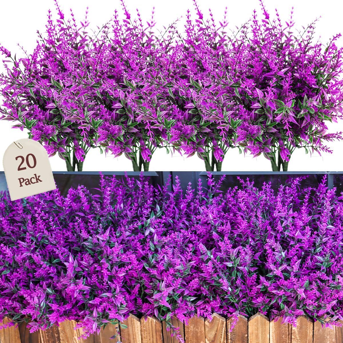 Sredumn 20 Bundles Artificial Flowers, artificial plants outdoor,UV Resistant Plastic Shrub Fake Flowers, for outside, garden, hanging, basket, fence, window, trellis decoration (Fuchsia)