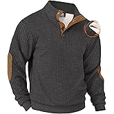 VOGSTART Men's Textured Sweatshirt Fleece Lined Thermal Elbow Patches Heavyweight Pullover Grey - Waffle, Medium