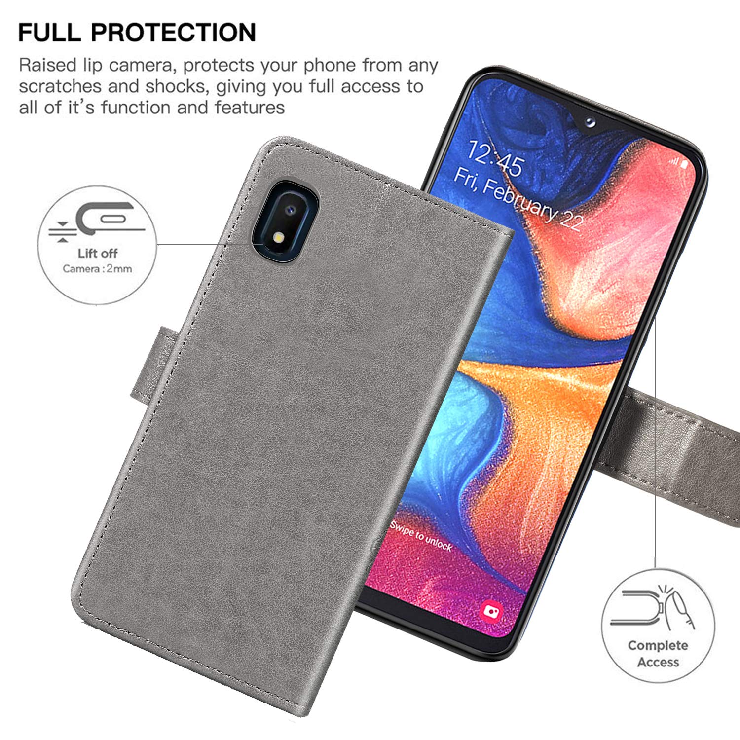 Halnziye Case for Samsung Galaxy A10E, Magnetic Closure Soft TPU Flip Leather Wallet Phone Case with Kickstand Card Slots Designed for Samsung Galaxy A10E Cover (Grey)