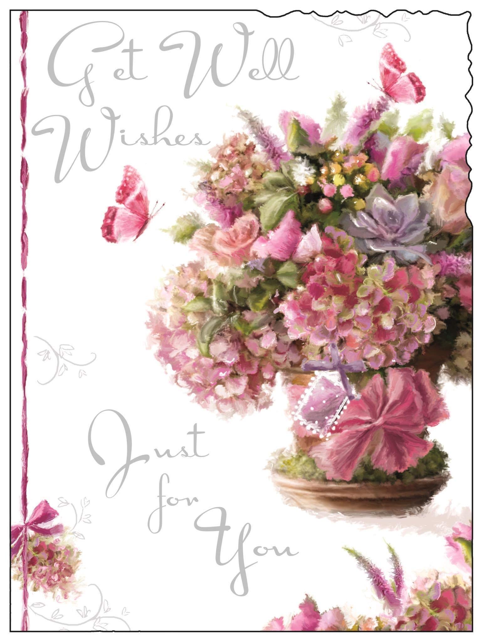 Jonny Javelin Get Well Card - Get Well Soon Card for Women with Artistic Floral Bouquet and Butterfly Design and an Embossed Foil Finish