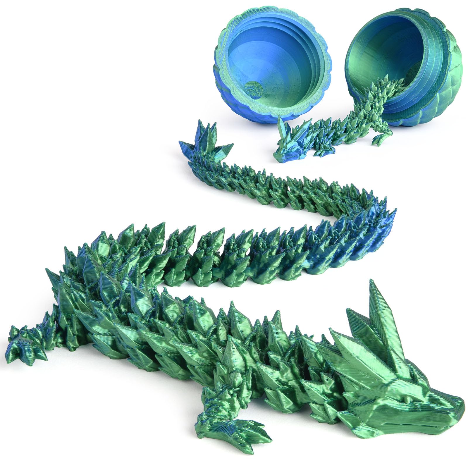 OSDUE 3D Printed Dragon Egg Desk Toy, Dragon Bendable and Flexible Dinosaur Toys, Removable Mystery Toy, Flexible Joints Dinosaur Fidget Toys, Easter Egg Hunt, Kids Home Office Decor (Laser Green)