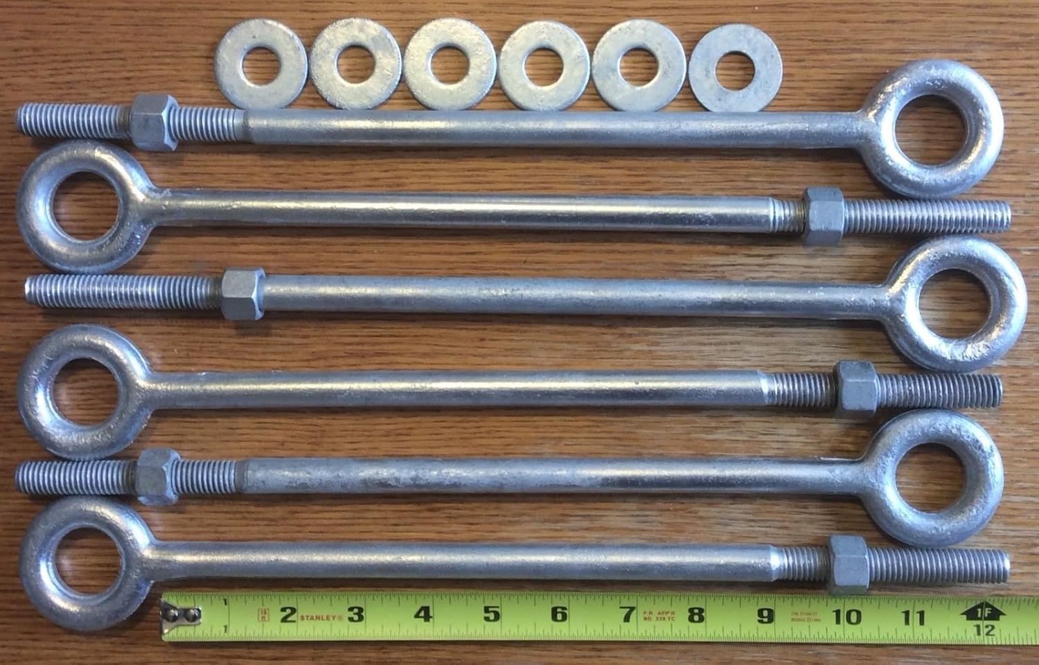 6 pcs 1/2" x 12" Drop Galv Eyebolts for wire rope cable Batting