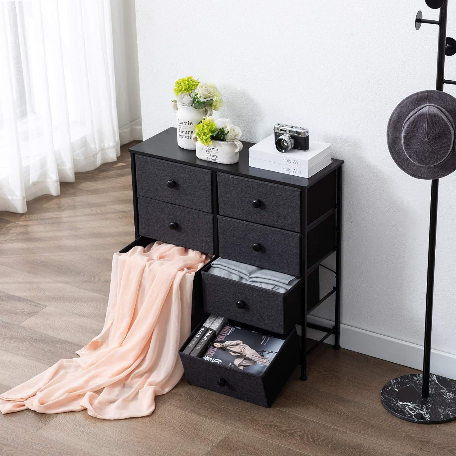 Duhome 8 Drawers Dresser Organizer, Fabric Storage Tower & Chest for Bedroom Hallway Nursery Entryway with Sturdy Steel Frame Wood Top Black: Kitchen & Dining