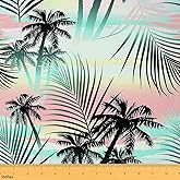 Hawaiian Palm Tree Fabric by The Yard, Tie Dye Upholstery Fabric, Summer Tropical Decorative Fabric, Green Leaves Waterproof Indoor Outdoor Fabric, Ocean Beach Fabirc, DIY Art, Green Pink, 1 Yard