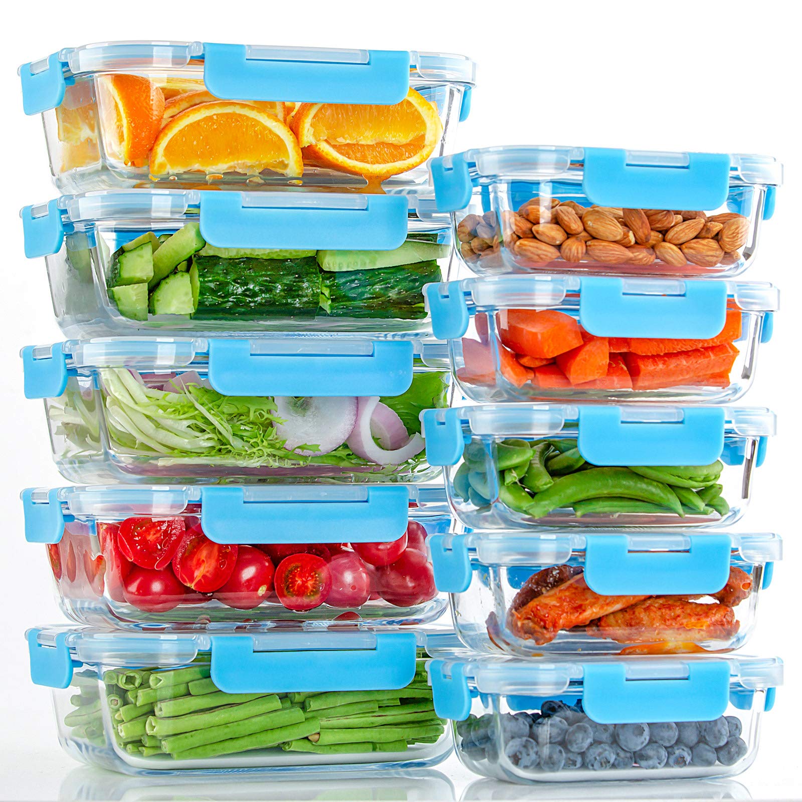 Photo 1 of UMEIED 10 Pack Glass Food Storage Containers with Lids Leakproof, Airtight Glass Meal Prep Containers For Lunch, On The Go, Leftover, Dishwasher Safe