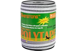 HENGTONG Upgraded Electric Fence Poly Tape with Reflective Strip, 656ft(200m) Horse Fencing Tape, 3/5"(15mm) Fence Tape, 4 x 0.18mm Strong Stainless Steel Conductors