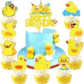 Duck Cake Topper Picks, 25 PCS Rubber Yellow Duck Cupcake Toppers | Ducky Farm Animal Theme, Birthday Party Supplies, Boys Girls Carnival School Rewards, Cake Decorations