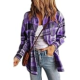 HERILIOS Womens Casual Flannel Plaid Shirts Oversized Lightweight Fall Shirt Coat Long Sleeve Button Down Shirts Blouse Tops