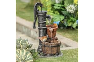 LUXENHÖME LuxenHome Water Fountain Outdoor Garden, Resin Barrel, Birds and Water Pump Outdoor Fountains and Waterfalls, 25" Water Features Outdoor Patio Farmhouse Fountain, Outdoor Water Fountains Garden Statue