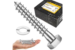 Mywish (50Sets) 3/8" x 2" Lag Bolts, 304 Stainless Steel 3/8 inch Lag Screws Bolts for Wood, Heavy Duty Hex Head with Flat Wa