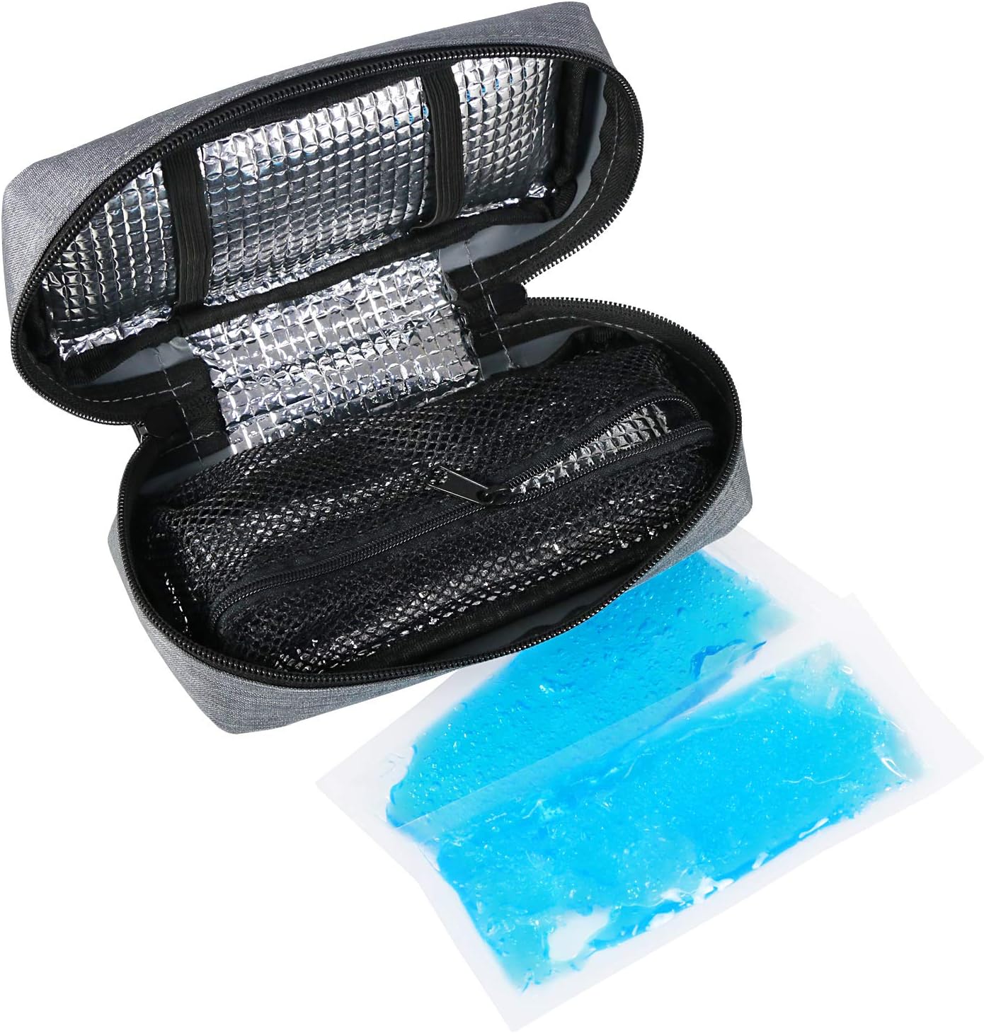 Insulin Cooling Travel Case - Portable Diabetic Supplies Organizer Cooler Bag with 2 Ice Pack by YOUSHARES (Grey): Health & Personal Care