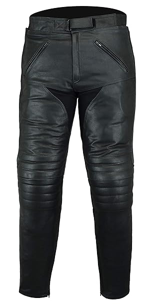 Bikers Gear Australia Men's soft premium leather motorcycle pants, LT1004, Black, EU(44L), UK 