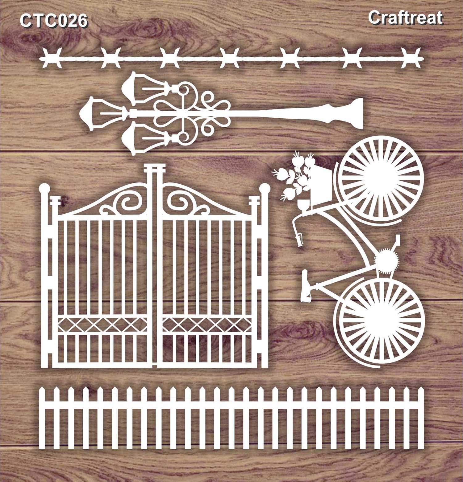 CrafTreat Laser Cut Chipboard Embellishments for Scrapbooking - Gate and Fence - 5.5X6 Inches - Bicycle Embellishments for Crafting - Lasercut Chipboard Gate Craft Embellishments