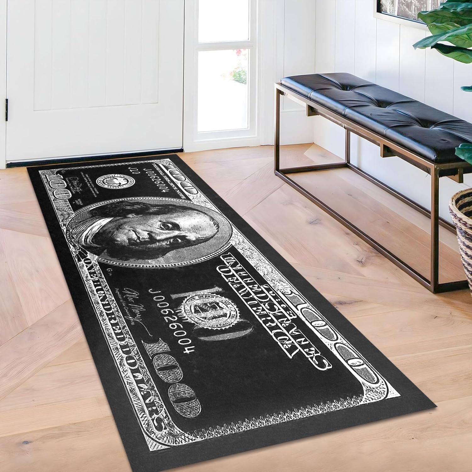 DVKKHD 100 Dollar Bill Runner Rug for Hallway Black and White Area Rug ...