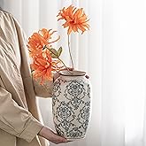 Blue and White Vase, Vintage Blue Ceramic Flower Vessel,Ceramic vases for Home Decor,Vintage Vase for Home Decor, Living Room, Shelf, Office, Rustic Table Centerpiece (Retro-01, Large)