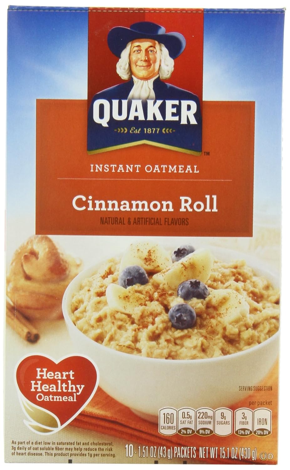 Amazon.com: Quaker Instant Oatmeal Cinnamon Roll, 10-Count, 15.1 oz Boxes(Pack of 4): Oatmeal Breakfast Cereals