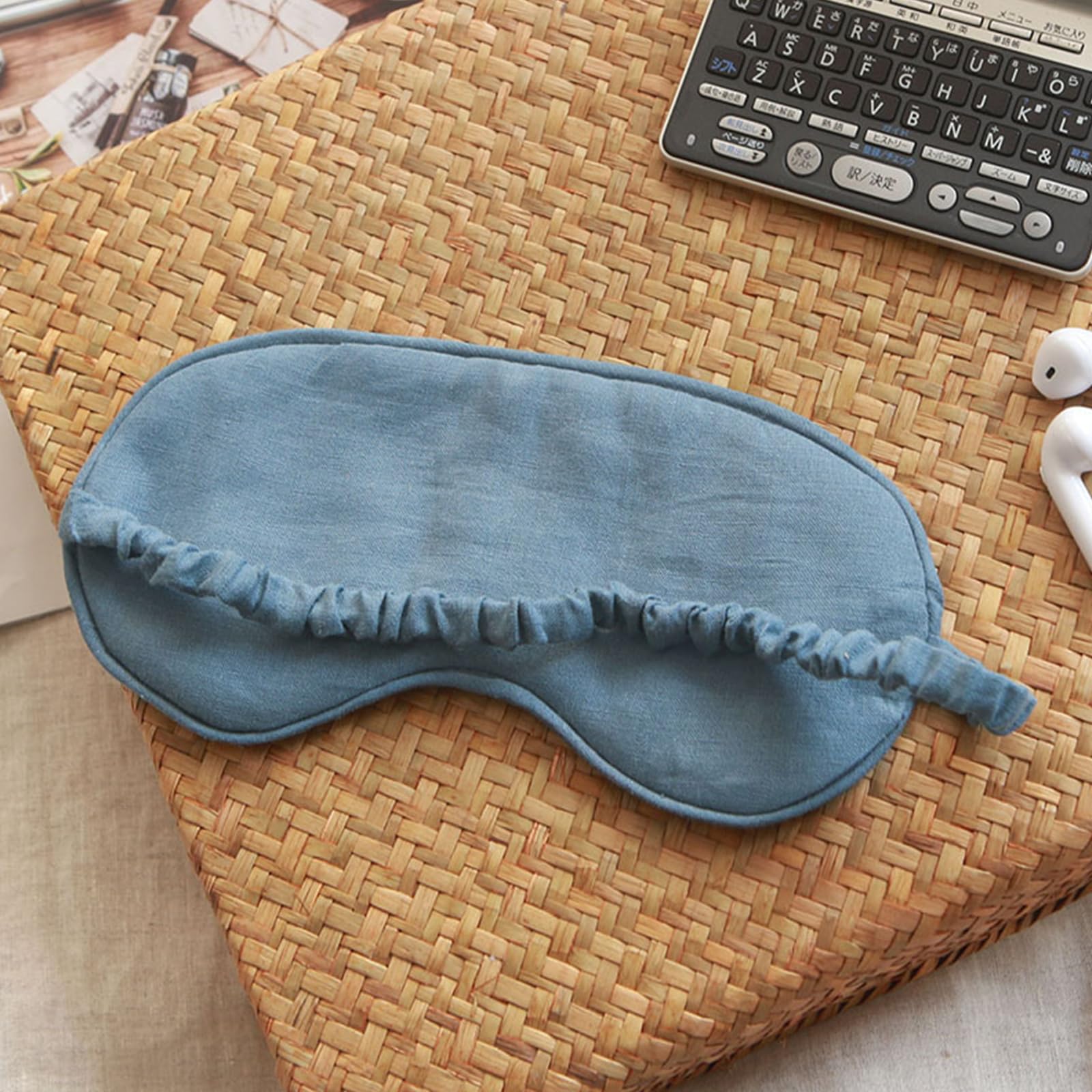 Photo 1 of 100% Pure Linen Sleep Mask Blackout Eye Mask for Sleeping, Eye Cover with Adjustable Strap - Organic Cotton Core Linen Eyes Mask Breathable for Travel - Gift for Women Men (Gray Blue)
