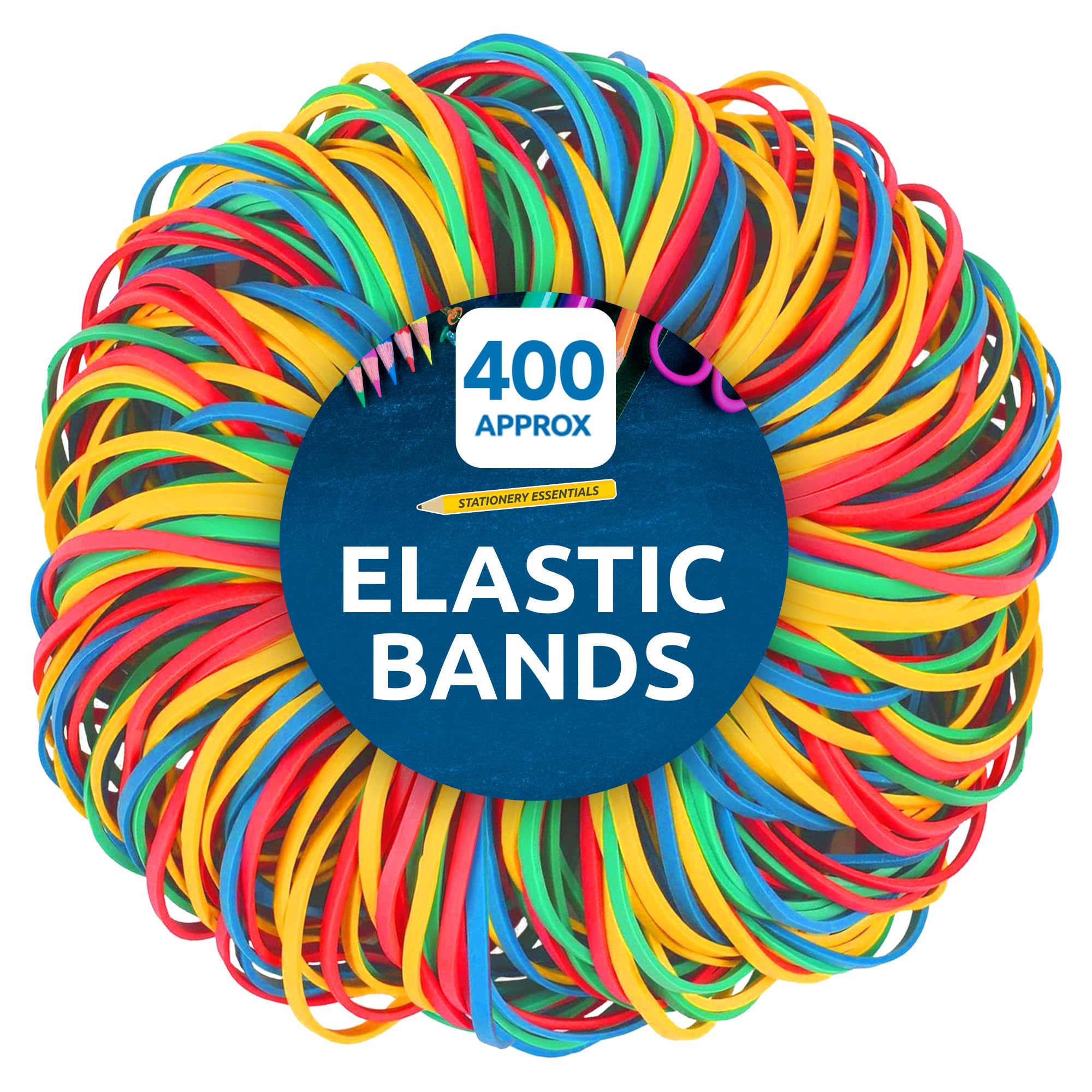 SOL 400pk Elastic Bands – Coloured Thick Rubber Loops in Various Sizes for Home & Office Use, Secure Binding for Bundling & Organising, Flexible Stationery Accessory