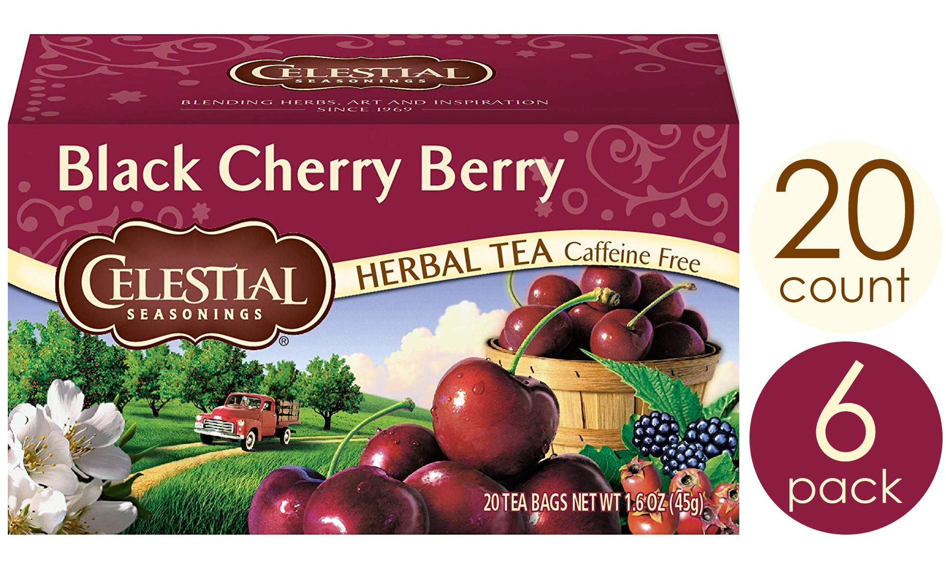 Herbal Tea, Black Cherry Berry, 20 Count Pack of 6 No artificial