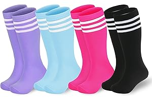 American Trends 4 Pairs Toddler Soccer Socks Kids Youth Baseball Sock Boys Girls knee High Striped Socks Cotton Tube Sock