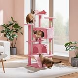 Yaheetech 138.5cm Cat Tree Tower Multilevel with Condos Sisal Posts Pink view 3