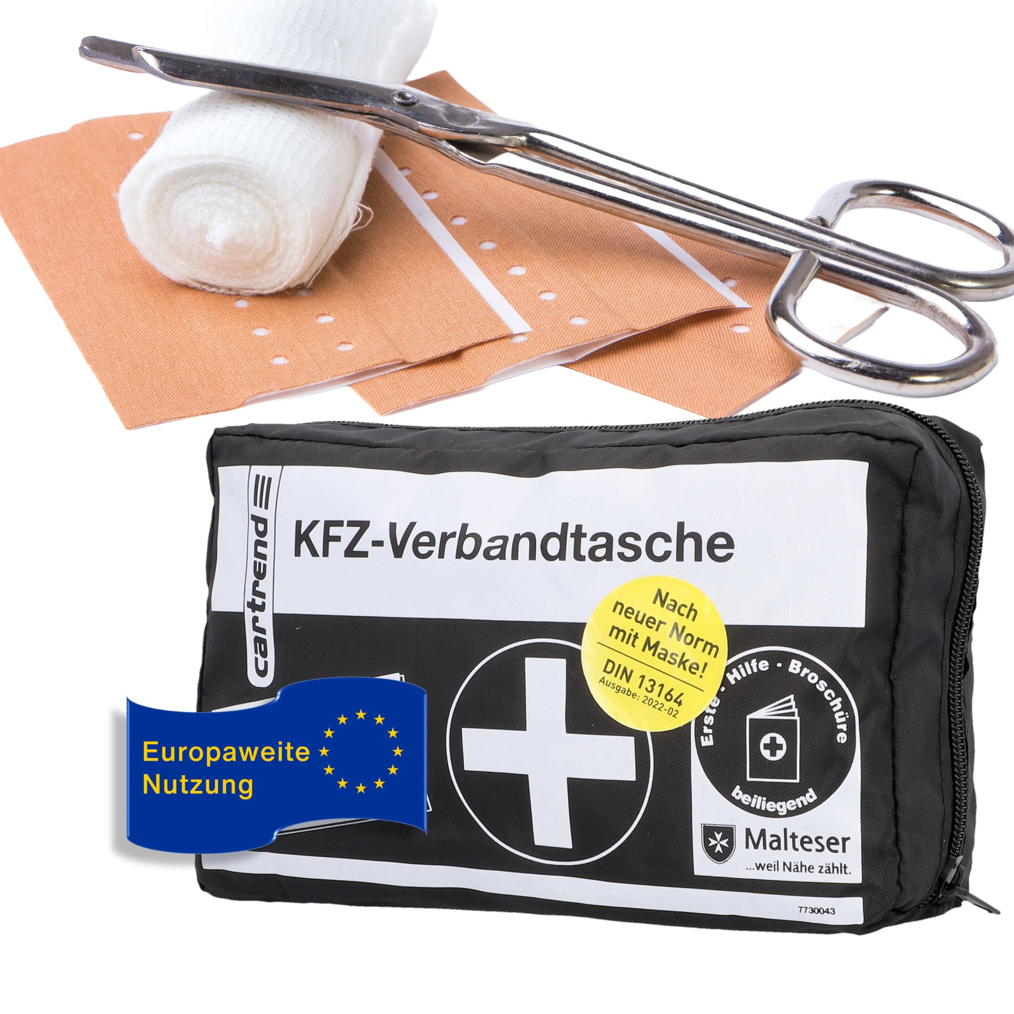 Cartrend 7730043 First aid bag, black, DIN 13164, with "Malteser" first aid emergency measures - Black
