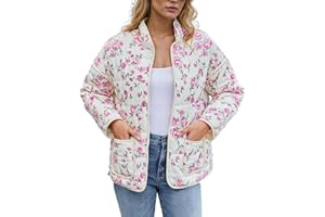 Aimiray Women's Cropped Floral Puffer Jacket Cardigan Printed Lightweight Open Front Padded Quilted Coats