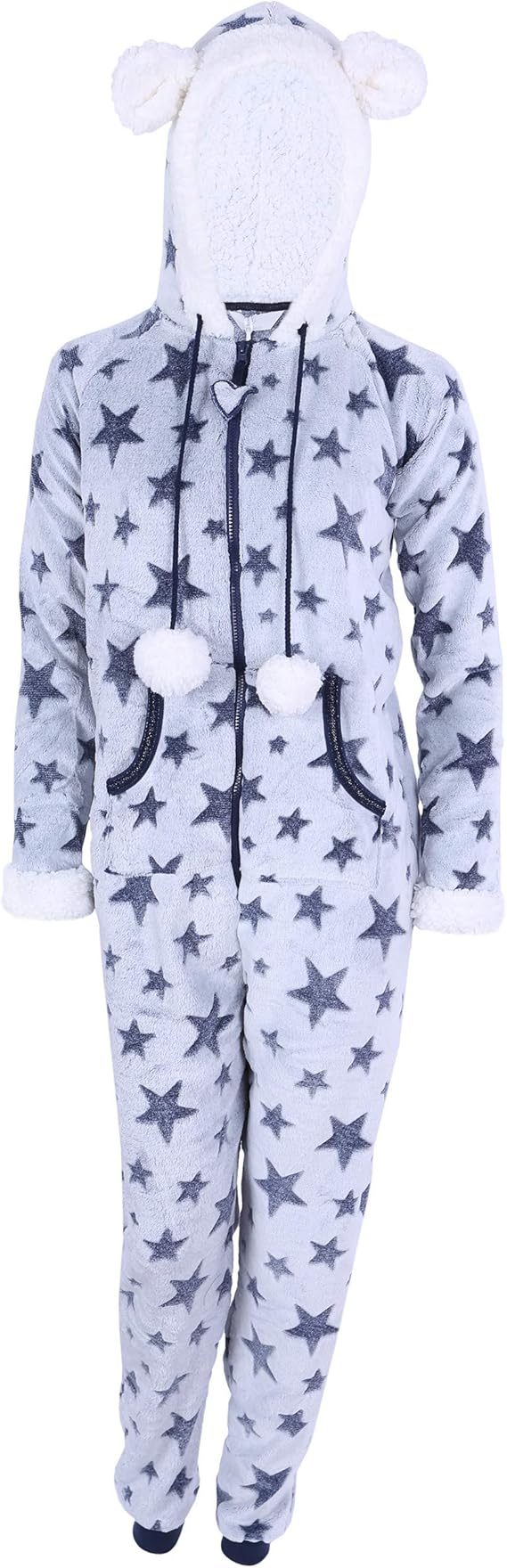 Love to Lounge Grey, Stars Design, Hooded, All in One Piece Pyjama