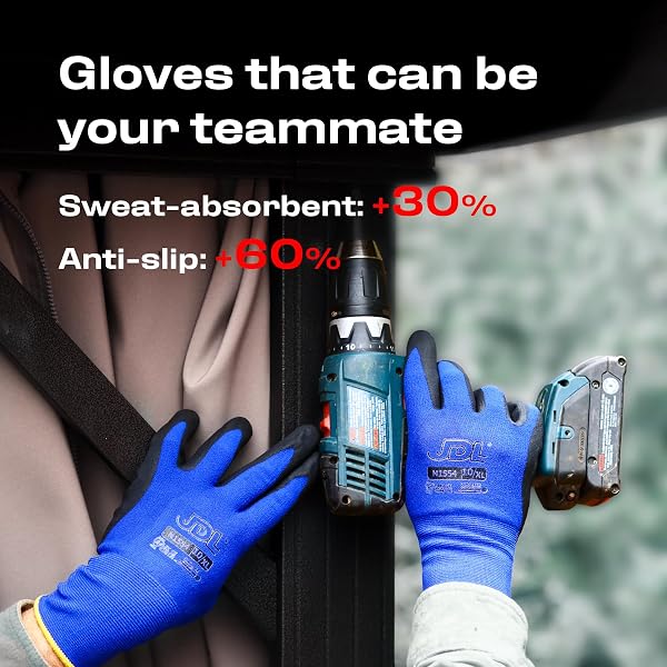 JDL WORK GLOVES WITH MICRO FOAM NITRILE COATED, TOUCH SCREEN COMPATIBLE,SEAMLESS KNIT NYLON SAFETY GLOVES FOR MEN AND WOMEN,HOME IMPROVEMENT,IDEAL FOR LIGHT DUTY WORK,12 PAIRS GRAY X-LARGE