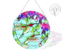 ANFURI Hummingbird Suncatcher Stained Glass - Hummingbird Gifts for Women, Birds Suncatchers for Windows - Birds Window Hangings with Chain and Hook, 6 inch Stained Glass Suncatcher for Mom