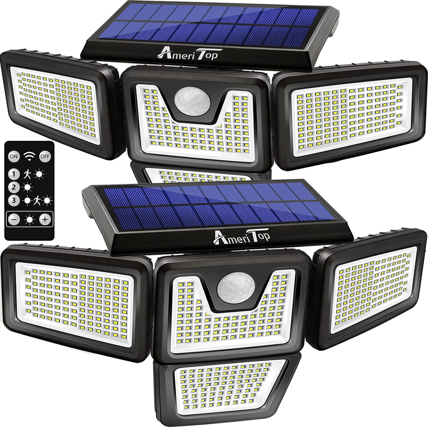 Lighting - AmeriTop Solar Lights Outdoor, 2 Pack 392 LED High Brightness Cordless Solar Motion Sensor Lights; 4 Adjustable Heads, 320°Wide Angle Illumination, IP65 Waterproof, Security LED Flood Light(Daylight)