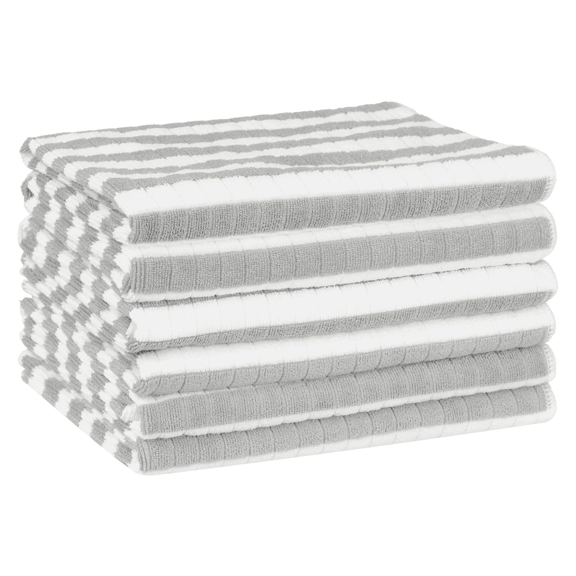 Uxcell Dish Towels, 45cm x 66cm, Soft and Absorbent, Contrast Color Stripes Microfiber Kitchen Towels for Home, Kitchen, Table Grey Pack of 6