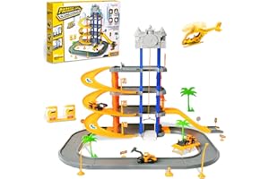 Toysical Car Parking Lot Playset – 36-Piece STEM Engineering Garage for Kids with Trucks, Building Blocks, and Play Mat – Educational Construction Toy for Boys & Girls Ages 3+ (Yellow)