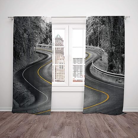 Thermal Insulated Blackout Window Curtain Black And White