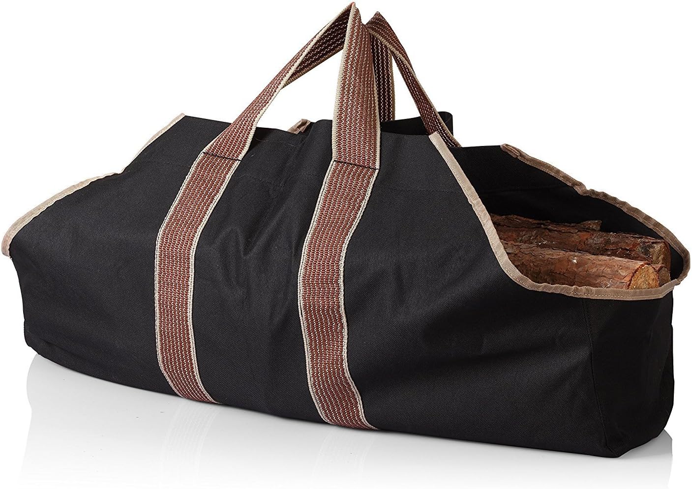 Sakranco Large Black Tote Log Bag | Heavy Duty Canvas Polyester Wood Carrier With Reinforced & Comfortable Handles | Facilitate Wood Carrying & Unloading, Store Firewood , Keep Debris & Dirty Away