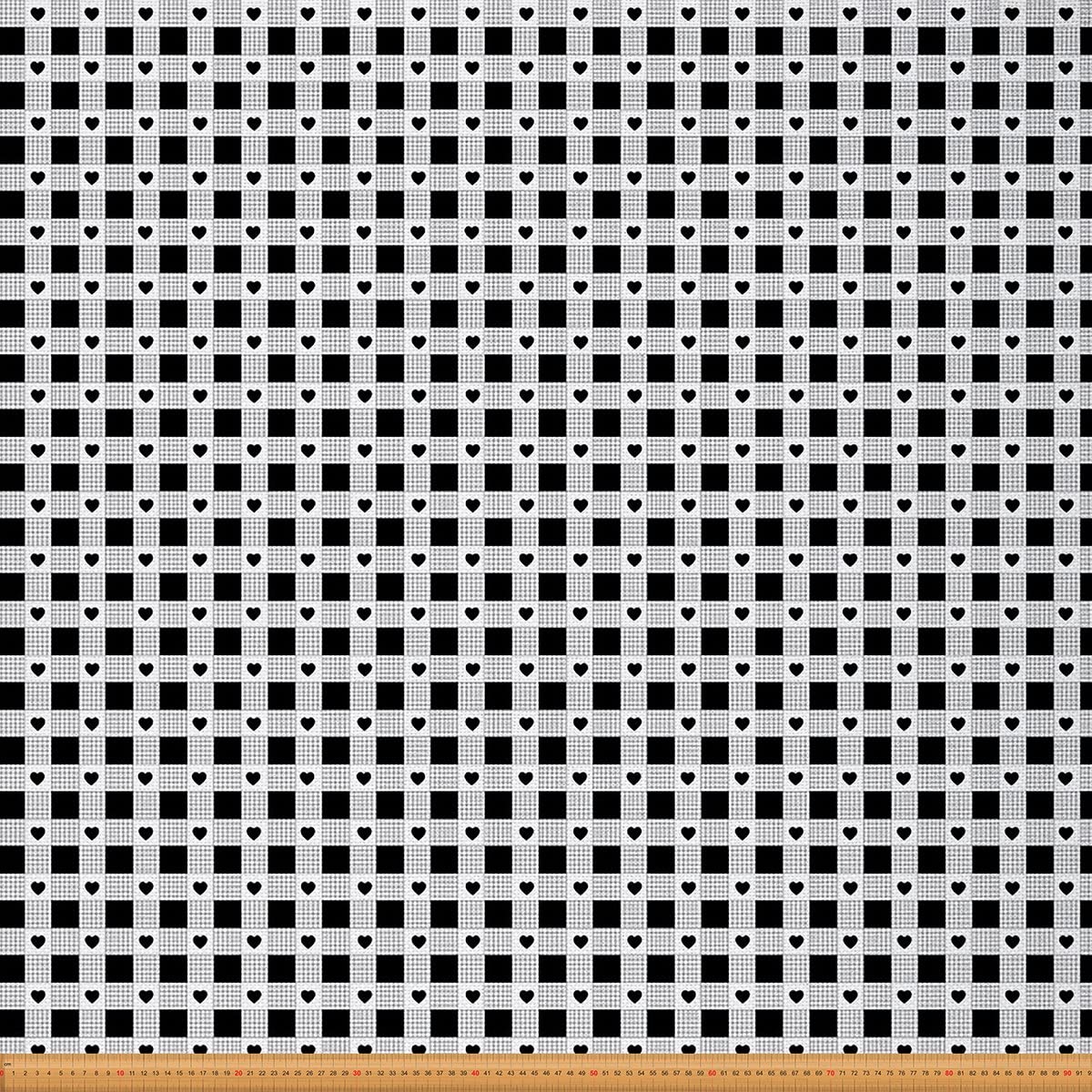 Buffalo Check Upholstery Fabric by The Yard,Plaid Grid Cute Hearted Reupholstery Fabric for Chairs,Squares Stripe Love Waterproof Outdoor Fabric,2 Yards,(L184*W150cm) Black White