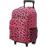 Rockland Double Handle Rolling Backpack, Magenta Leopard, 17"