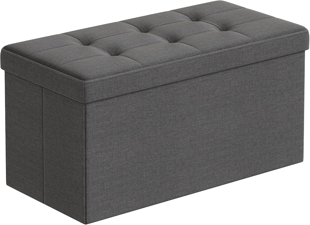 SONGMICS Mazie Collection Storage Ottoman Bench 76 cm Dark Grey LSF84GYZ