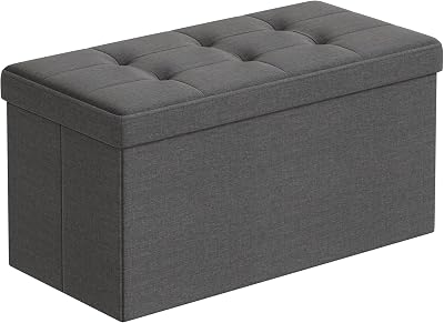 SONGMICS Mazie Collection Storage Ottoman Bench 76 cm Dark Grey LSF84GYZ