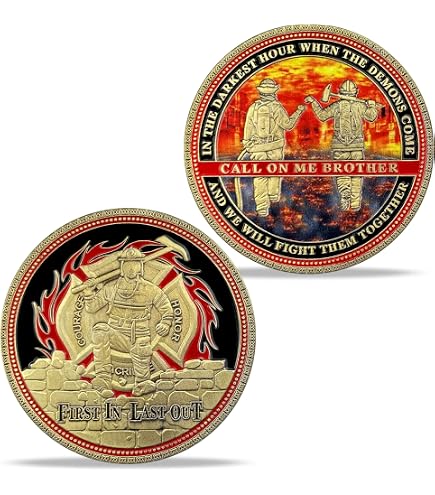 Feuerwehr Challenge Coin Thin Red Line – 3D-Relief Münze Für Feuerwehrmänner, Ca. 6 Cm