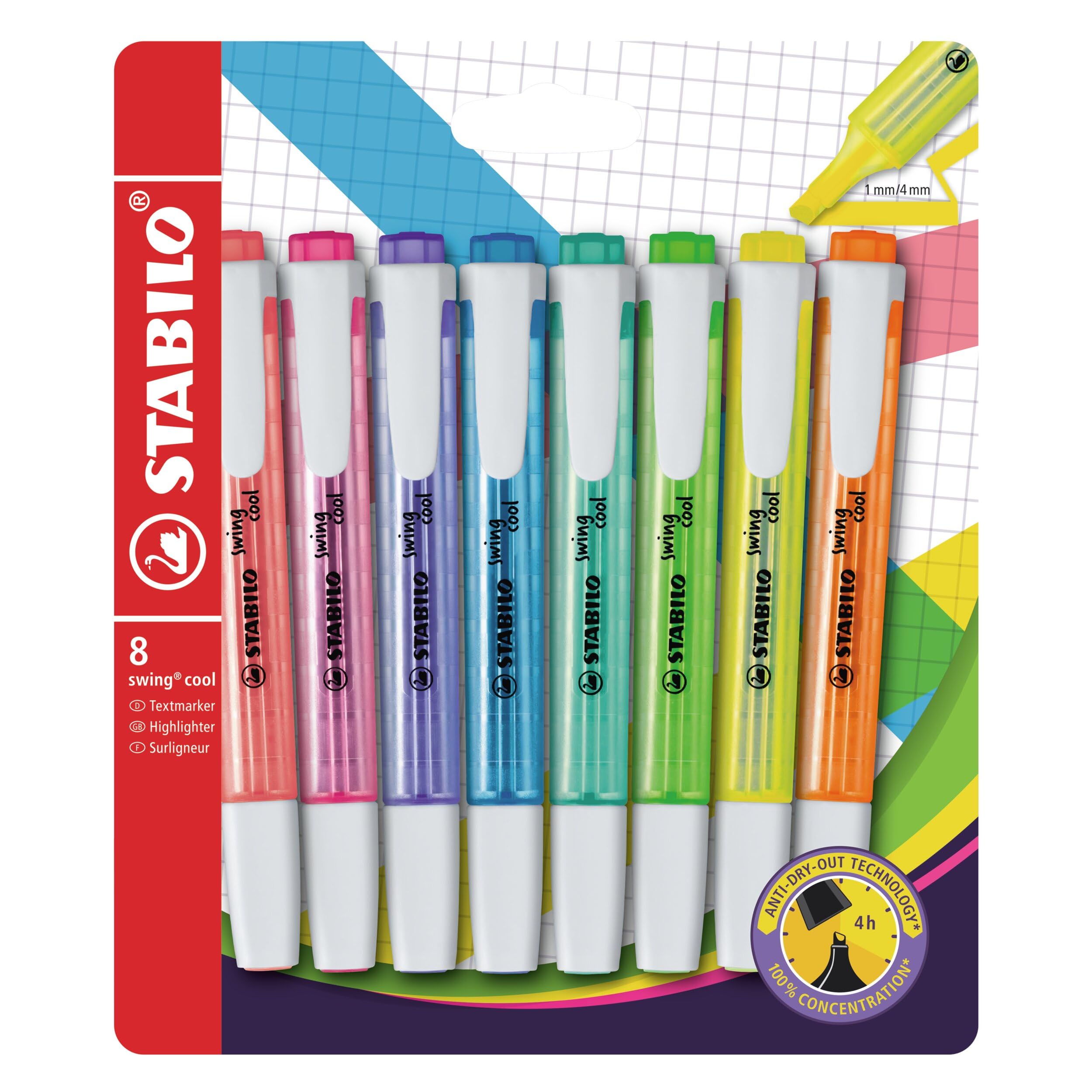 STABILO - swing cool - Resaltadores - Paquete de 8 - Colores surtidos