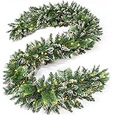 Jin&Bao 9FT Christmas Garland with Lights, 100 LED Prelit Green Pinecone Garland Christmas Decorations with Timer Function, 3AA Battery Operated Xmas Garland Mantle Stairs Door Outdoor